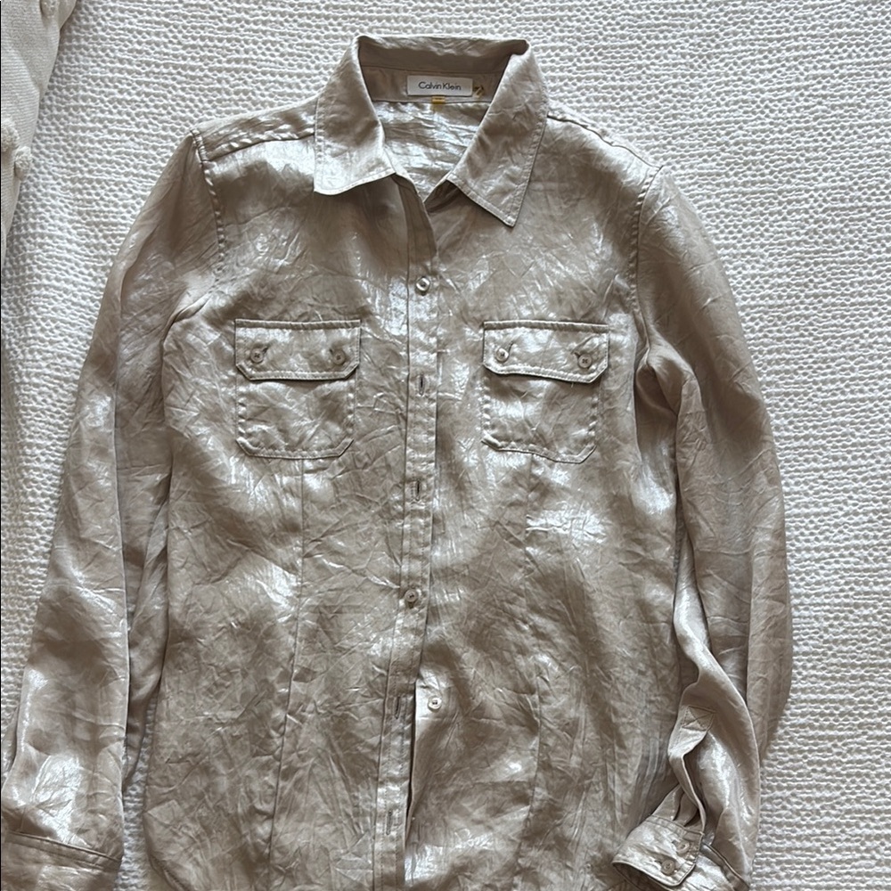 Calvin Klein Silver Gray Button Down Shirt